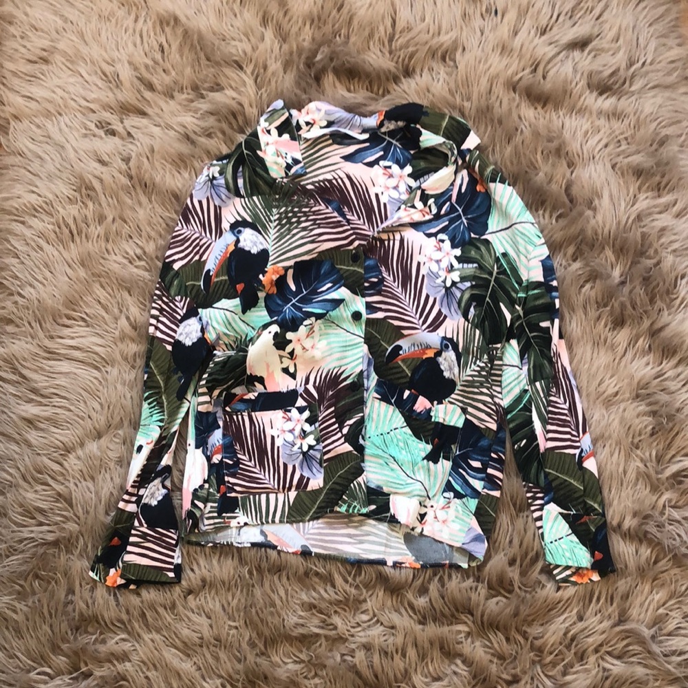 Zara Green and Black Tropical Print Jacket
